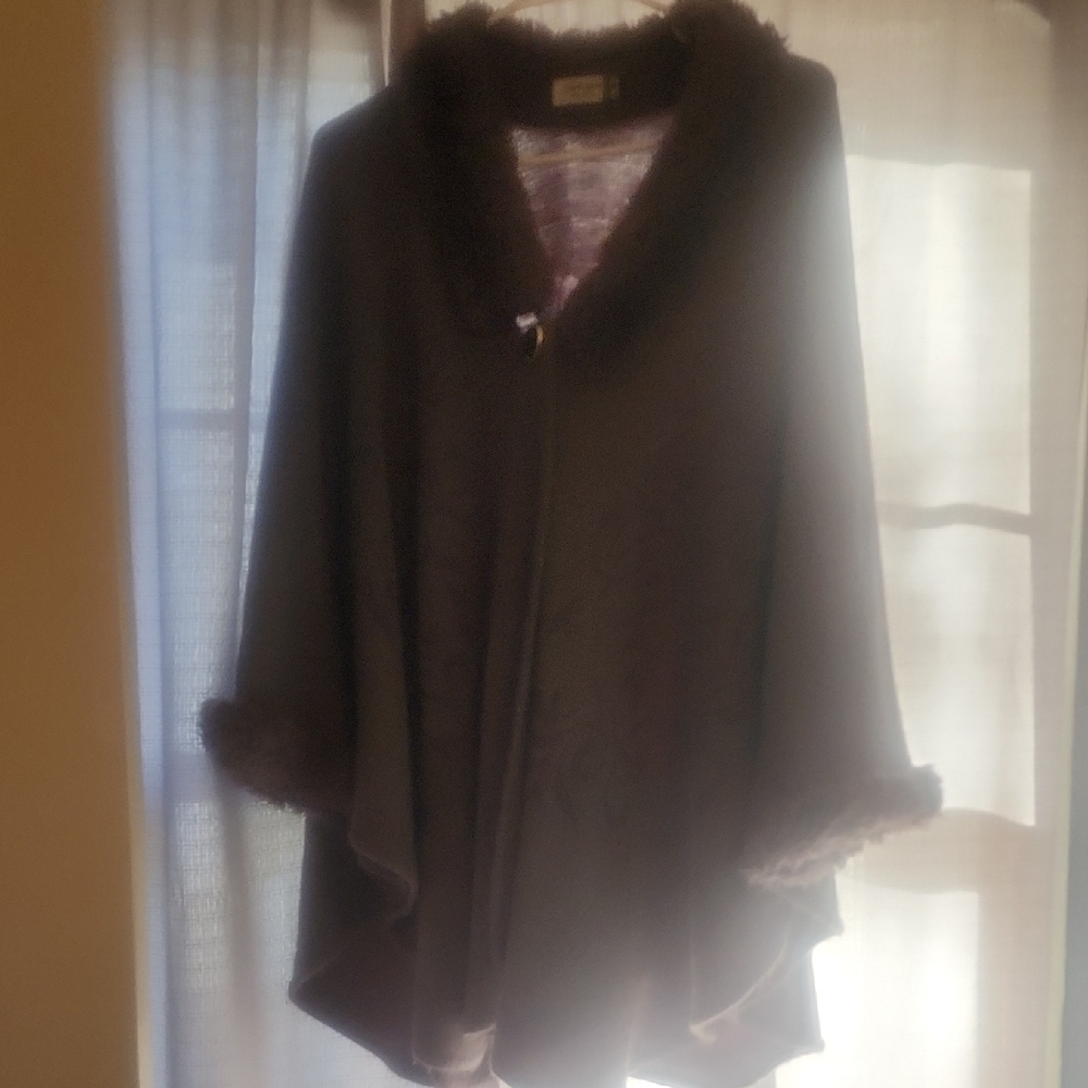 Jon & Anna Black Poncho with Faux Fur Trim